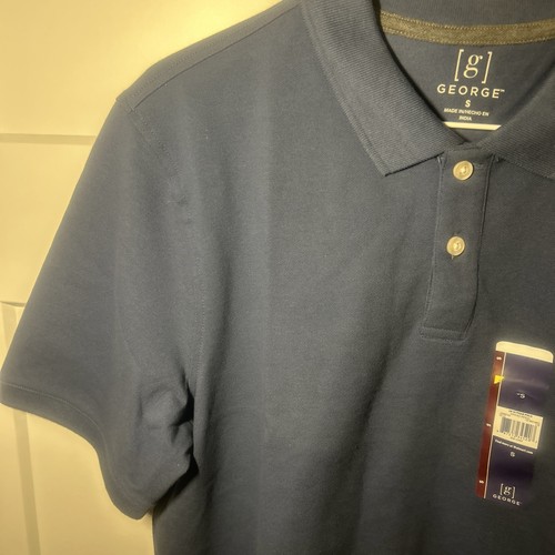 NWT George Men’s Pique Polo Shirt 2 Button Washed Indigo Blue Short Sleeve S - Picture 3 of 7