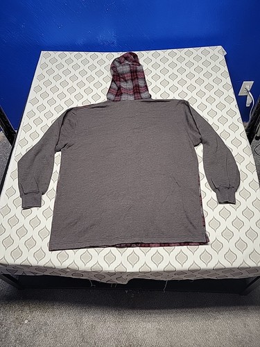J Crew Wollmischung grau rot kariert Knopfleiste Hemd Hoodie Sweatshirt Herren Large - Bild 6 von 6