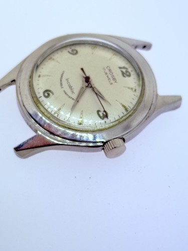 VINTAGE CROSBY 17 JEWEL MENS WRIST WATCH - RUNNING - EVERBRITE MOVEMENT - 33MM - Picture 7 of 12