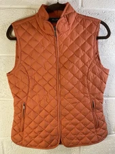 Eddie Bauer Quilted Down Vest Womens Small Peach Polyester Full Zip Pockets