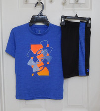 NWT 2pc Under Armour Blue Orange Logo Shirt Shorts Set sz 7
