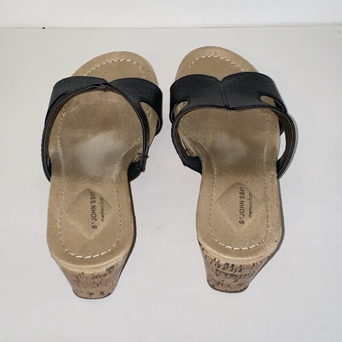 Sandalias St Johns Bay negras Duna espuma viscoelástica corcho tacón de cuña sin cordones talla 7,5 - Imagen 8 de 18