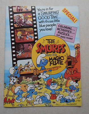 SMURFS /& THE MAGIC FLUTE MOVIE SOUVENIR PROGRAMME FROM 1983 VERY RARE SMURF ITEM