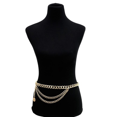 Women Metal Chain Retro Wide High Waist Hip Coin Charms Waistband Body Belt - Bild 12 von 14