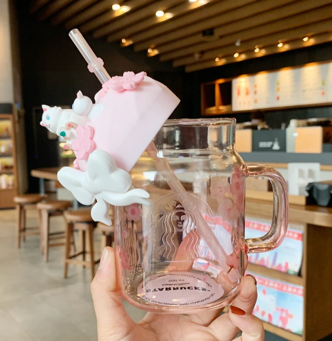 Starbucks Cup Pink Sakura Cute Cat Glass Straw Liminted Edition