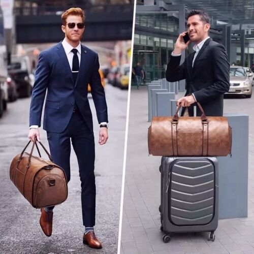 Carry on Garment Bags for Travel Leather Garment Duffle Bag Convertible Mens ... - Picture 4 of 13