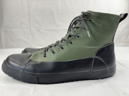 Hunter Boots Green Canvas Black Rubber Mens size 12 - Picture 11 of 13