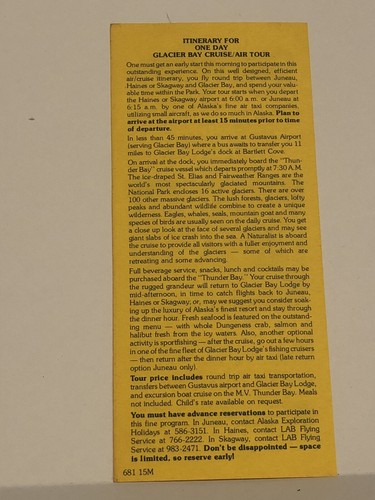 Vintage Glacier Bay Cruise Air Tours Brochure Juneau Alaska BR4 - Picture 2 of 2