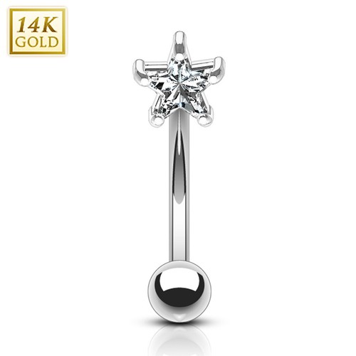 14K Gold Prong Star CZ Curved Barbell Eyebrow Rook Daith Piercing 16G - Picture 5 of 6