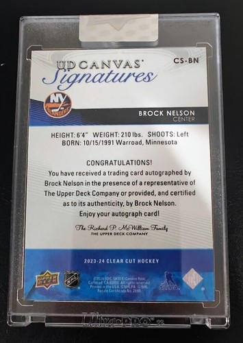 2023-24 CLEAR CUT UD CANVAS FIRMAS Brock Nelson Gold AUTO 1/1 - Imagen 2 de 3