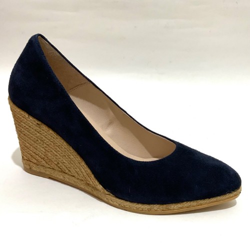 ERIC MICHAEL TEVA WOMEN'S Navy Blue Suede Wedge Pumps Almond Toe Dress Shoes 39 - Picture 13 of 14