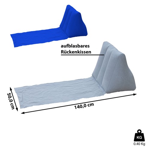 Strandmatte "Beach" Aufblasbar Rückenkissen Blau/Grau 140x50 Strandliege Faltbar - Bild 2 von 9