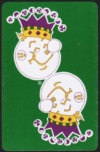Vintage Einzelspielkarte REDDY KILOWATT grüner Hintergrund Reddy in Narrenhut - Bild 1 von 2