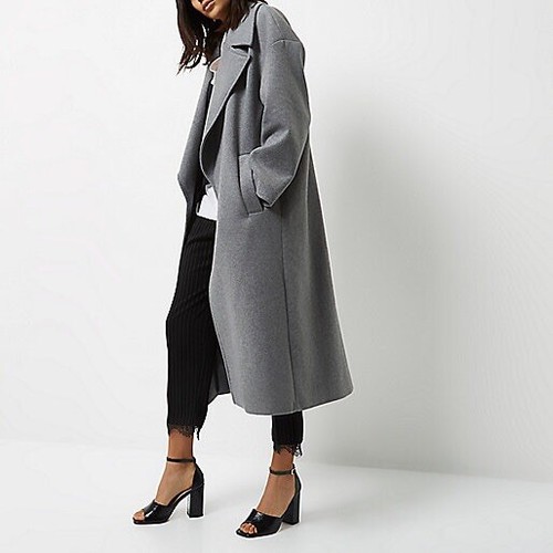 Trench Blend Size Slit Oversized Wool 10 Ouch Duster River Grey Island Side Coat vgFqaa