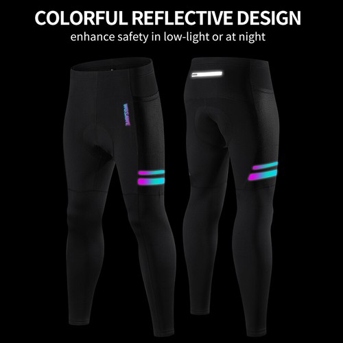 WOSAWE Cycling Bib Tights Pants Men's Winter Fleece Bicycle Thermal Padded Pants - Picture 12 of 20