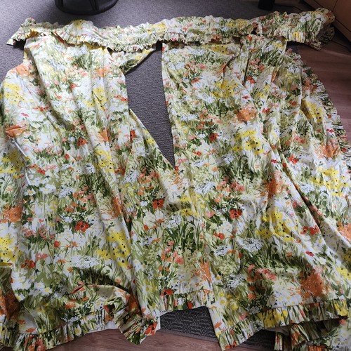 Tende lunghe grandi vintage, Valance e cravatta dietro floreale 77"x 86" ciascuna p9 - Foto 2 di 8