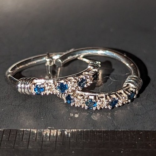 14k Small Blue Sapphire White Gold Hoop Earrings 4g - Picture 1 of 5