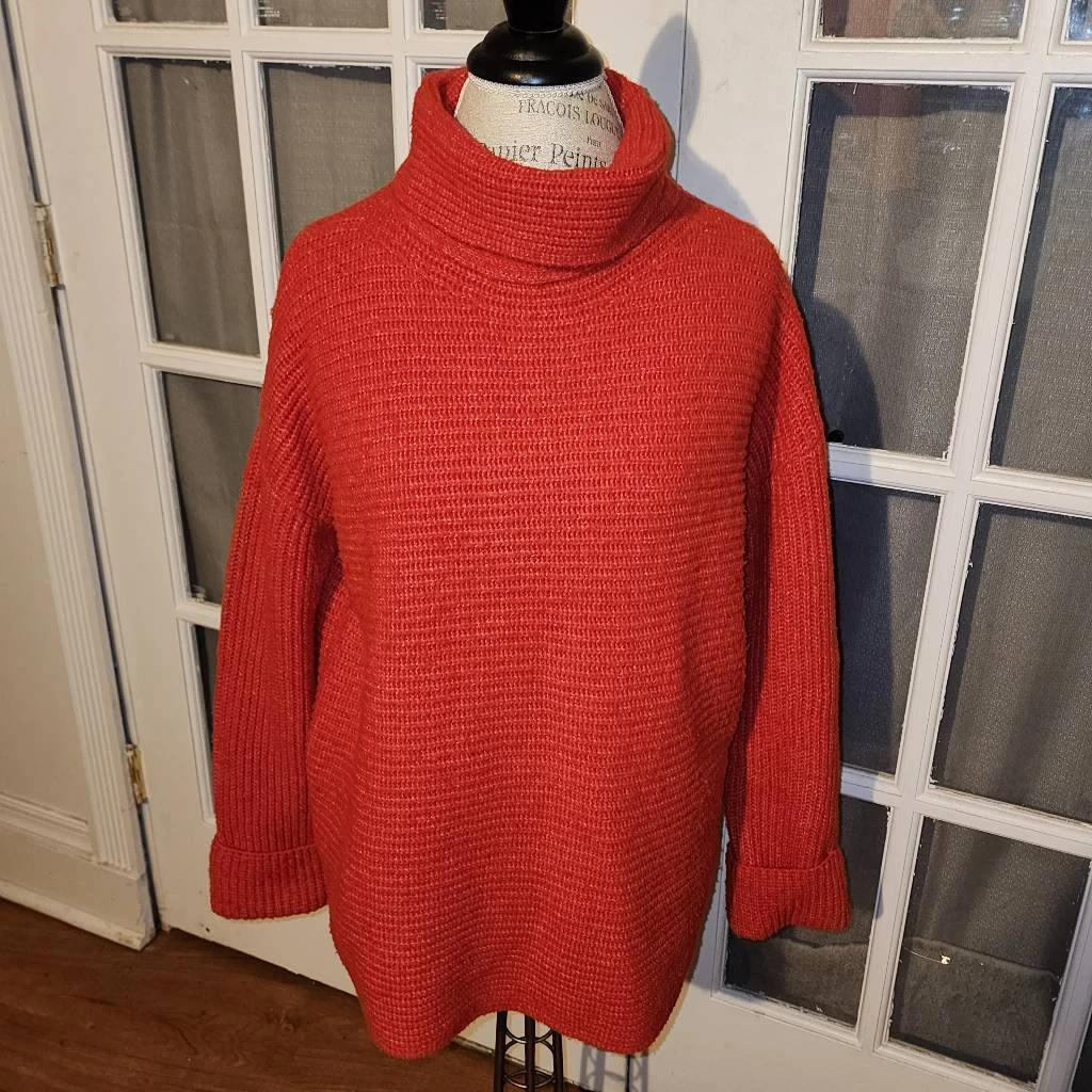 Pilcro Anthropologie Womens Red Oversized Turtleneck Sweater Small