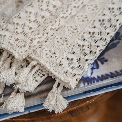 Boho Tassel Crochet Curtain Geometry Striped Knitted Lace Hollowed-out Home Deco - Picture 11 of 14