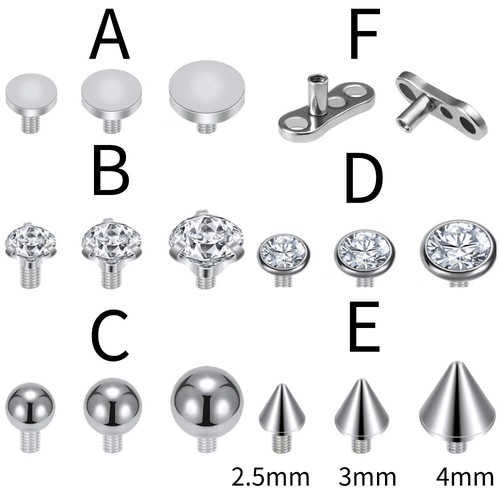 1 STCK. Edelstahl Hautanker CZ Top Skin Diver Bases Micro Dermal Piercing - Bild 2 von 13