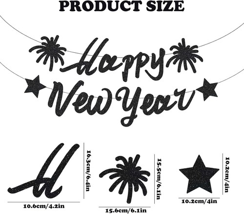 2Pcs Happy New Year 2025 Years Decorations, Gold & Black 2025 2pcs - Picture 2 of 7