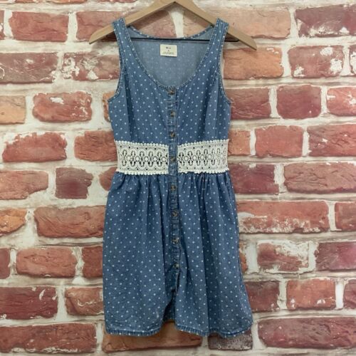 Anthropologie Pins And Needles Dress Womens Small Blue Chambray Denim Polka Dot - Picture 6 of 8