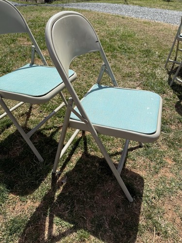🍊Vintage Lot of 4 MCM Durham Metal Folding Chairs w/ Green Vinyl Seats Beige - Picture 13 of 21