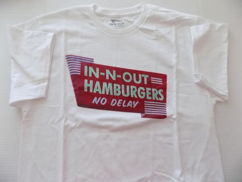 In N Out Burger T-Shirt Large No Delay Retro Logo White HTF NOS without tag HTF