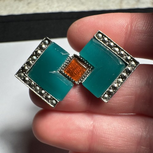 1928 (Brand) Retro Style Orange / Blue Brooch Pin Silver Tone - Picture 8 of 12