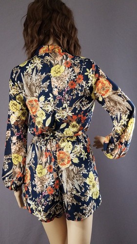Forever 21 Romper Jumpsuit Long Sleeve Navy Floral Size S NWT - Picture 5 of 12