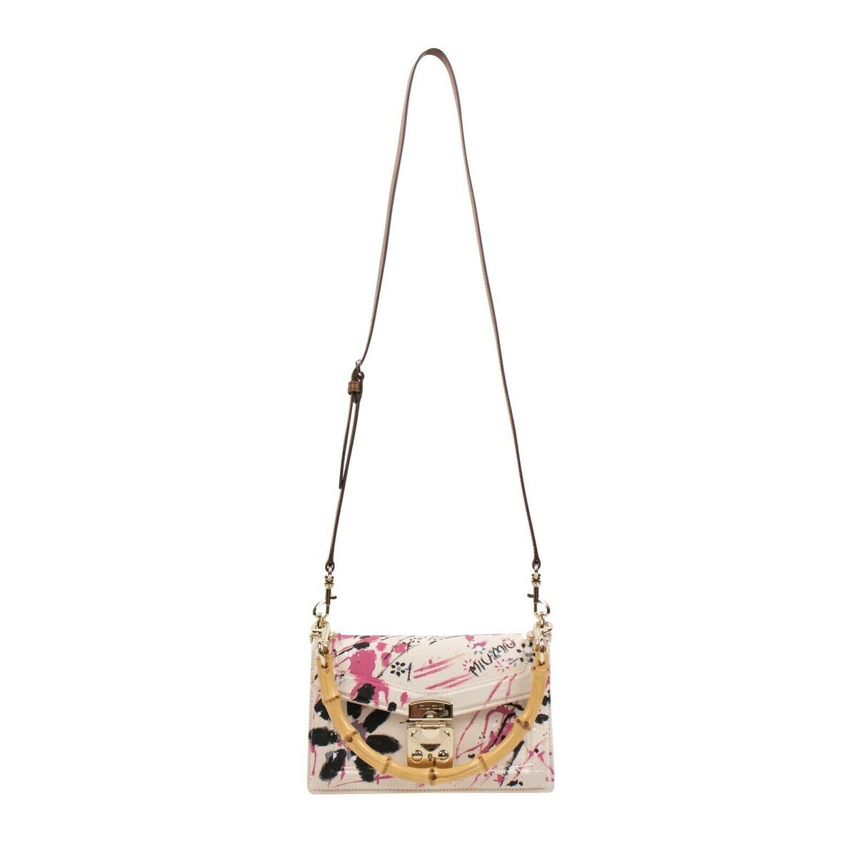 NWT MIU MIU White Canvas Pink Floral Printed Bamboo Top NWT MIU MIU White Canvas Pink Floral Printed Bamboo Top