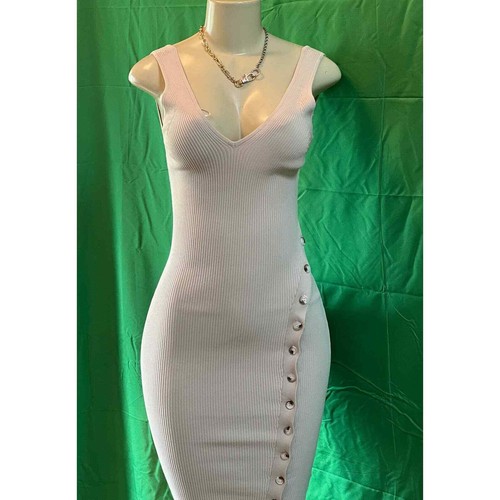 Womens 2024 Summer V Neck Knit Midi Dress Bodycon Sleeveless Ribbed DRESS S ,M,L