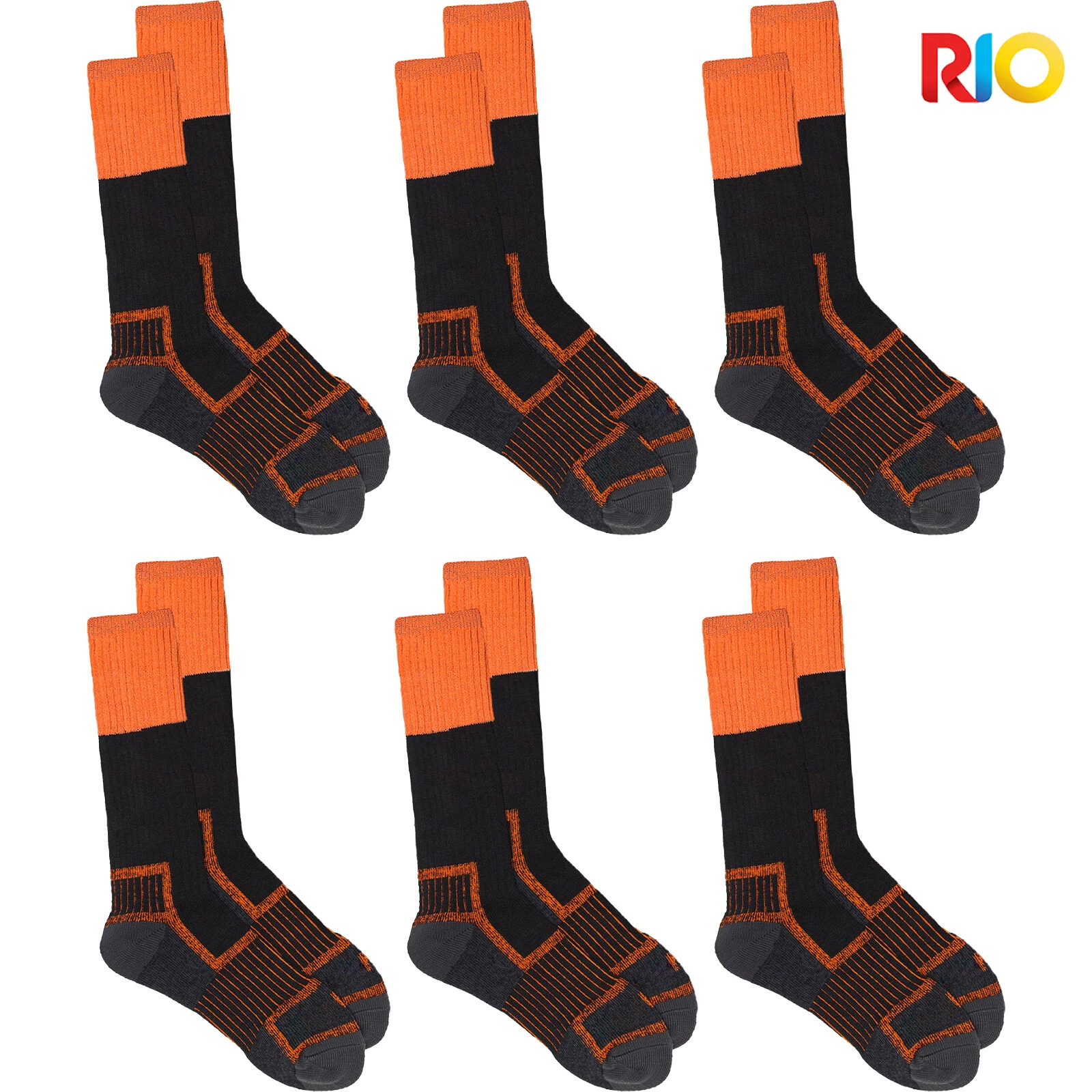 6 Pair Rio Reinforced Steel Cap Boot Crew Men Thick Work Socks Black Orange Bulk
Opens in a new wind