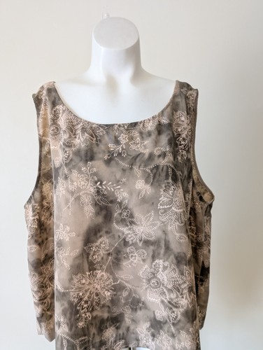 Vintage Cottage Core Shell Tank Top 2XL Flower Print Handmade Cream & Brown - Picture 3 of 13