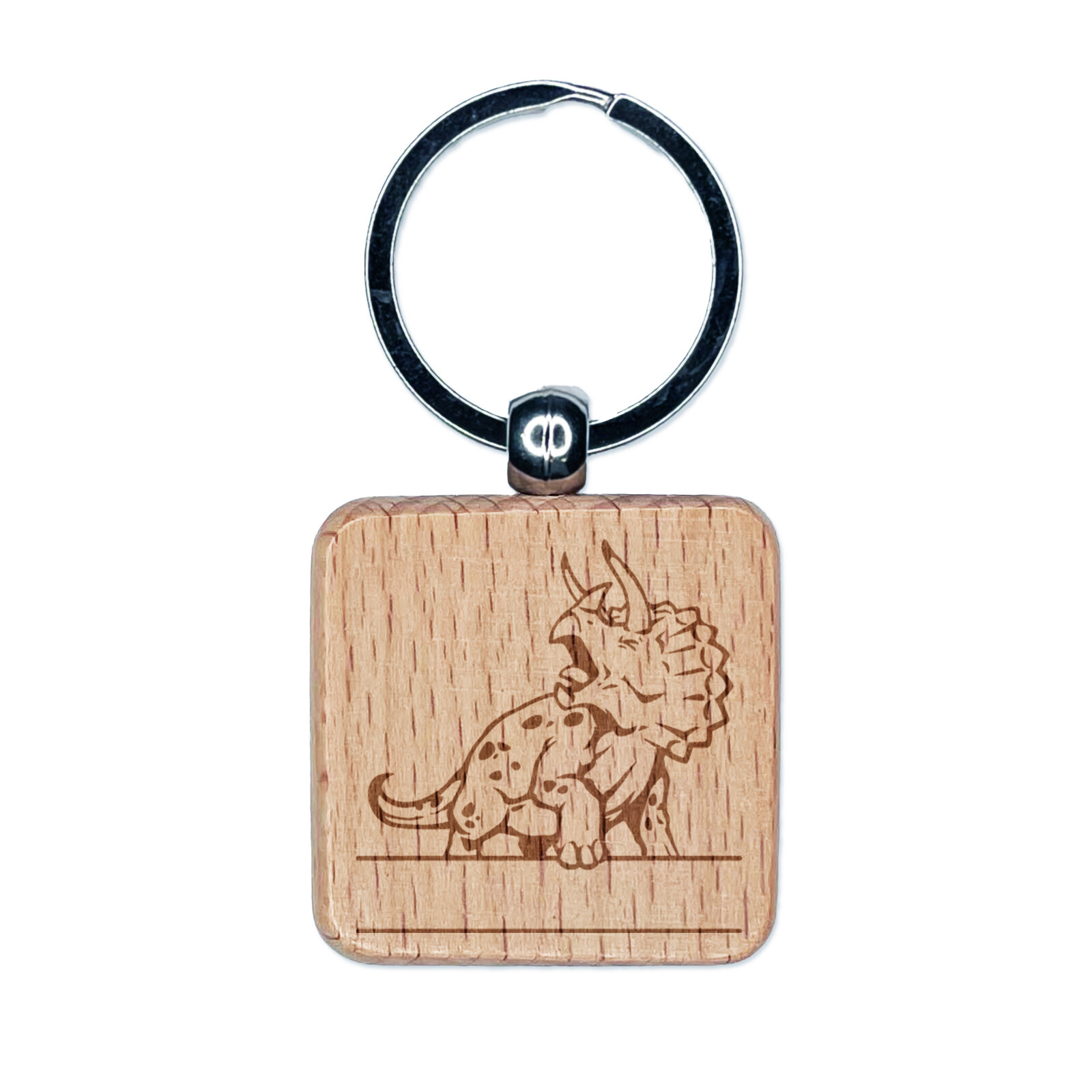 Triceratops Dinosaur Split Monogram Name Engraved Wood Square Keychain Tag Charm