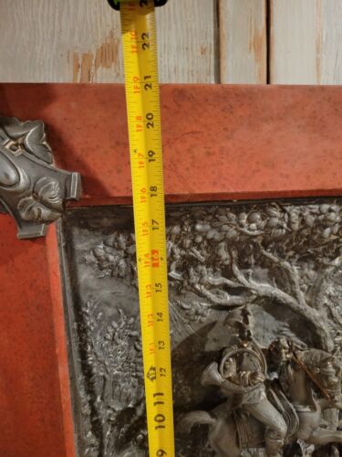 Antique Lrg Spelter Bronze High Relief Plaque European Hunting Scene Horse Deer - Picture 2 of 13