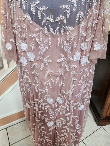 NWT ADRIANNA PAPELL Pink Floral Sequin Round Neck Short Sleeve Dress Sz 24W $279 - Picture 5 of 17