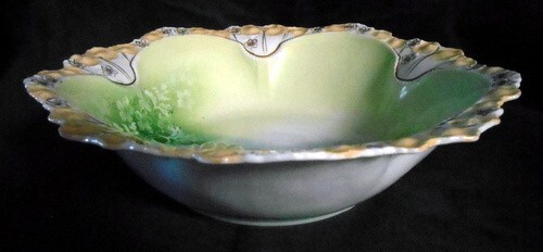 Antike RS Preußen ~ Tillowitz Schale handbemalt Lotus ~ Seerosen 8" breit - Bild 4 von 17