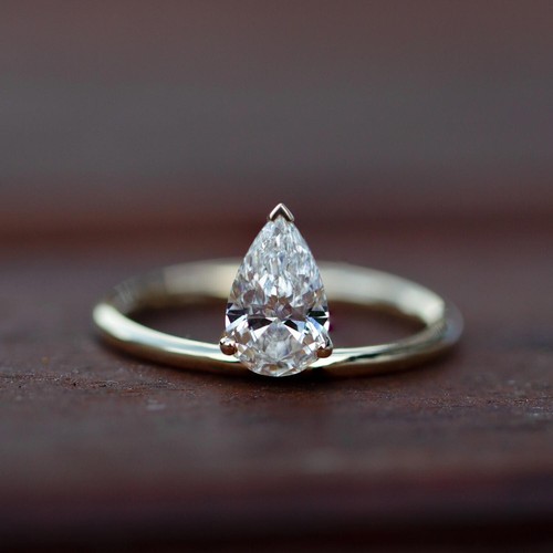 Pear Cut 2.00 Ct Moissanite Solitaire Engagement Ring 14k Solid Yellow Gold - Picture 5 of 10