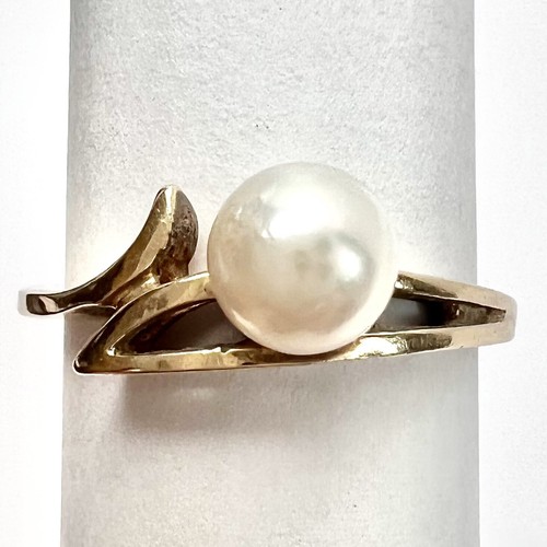 Vintage 14K Solid Yellow Gold Cultured Pearl Ring Size 6.25, 2.37 Grams - Picture 5 of 11