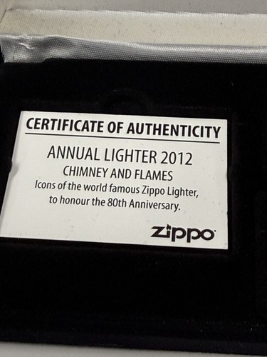 ZIPPO 2012 CHIMNEY & FLAMES ARMOR ONLY 1000 MADE LIGHTER UNFIRED IN BOX X239 - Picture 5 of 7