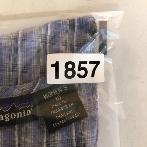 Patagonia Seersucker Sheath Dress Blue Plaid Womens 10 Zip Side Pocket - Flaw - Picture 12 of 12