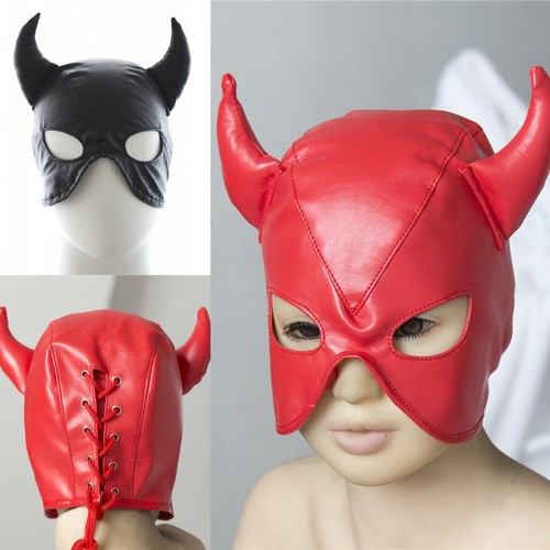 Masquerade PU Leather Mask head Harness Horn Headgear party Costume Cosplay prop - Picture 1 of 7