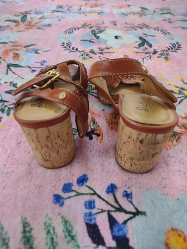 Bass Womens Platform Heel Sandals Cork Vegan Leather Tan Size 6.5 M Zaney - Picture 6 of 9