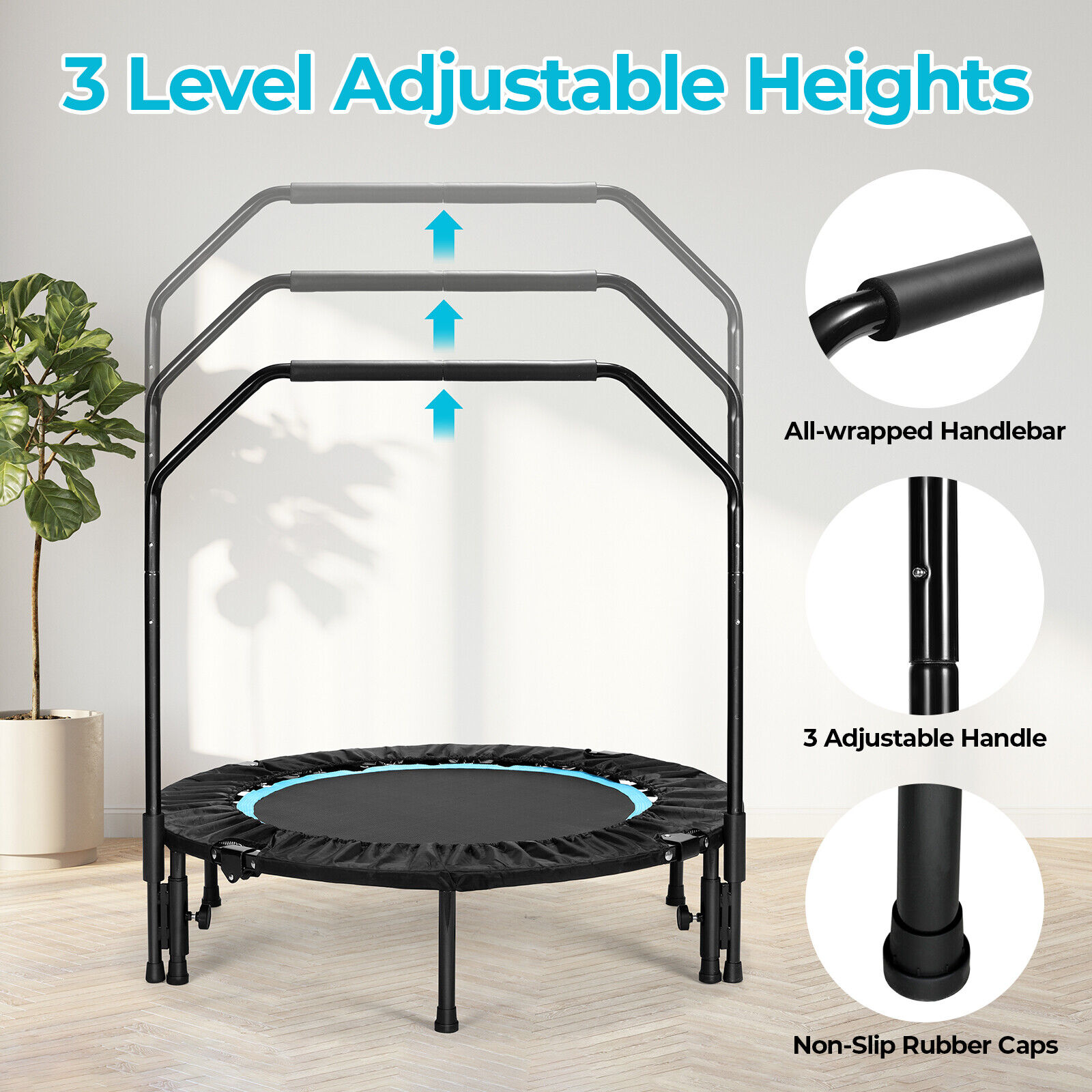 Ø101cm Fitness Trampolin Faltbar IndoorOutdoor Minitrampolin Jumping leise150kg