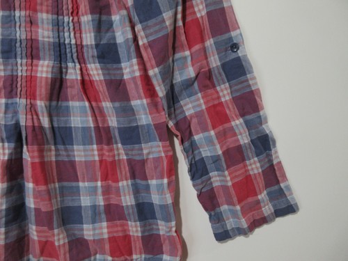 Sz M Coldwater Creek Pintuck Flannel Henley Tunic Top Shirt Plaid Cotton L/S - Picture 7 of 15