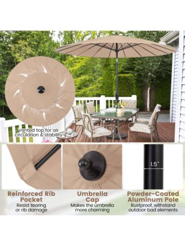 9 FT Patio Round Market Umbrella With Push Button Tilt, Crank Handle, Vented Top - Picture 10 of 10