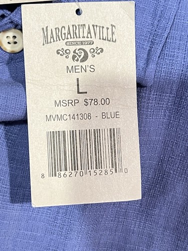 NEW Men’s Margaritaville Blue Button Up Shirt Size L Silk/Linen Lightweight - Picture 7 of 10
