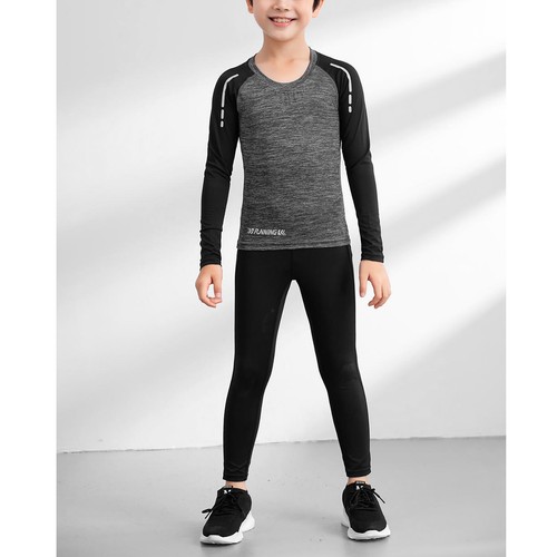 Kids Boys Long Sleeve Athletic Base Layer Compression Shirts and Pants Sport Set - Picture 23 of 34