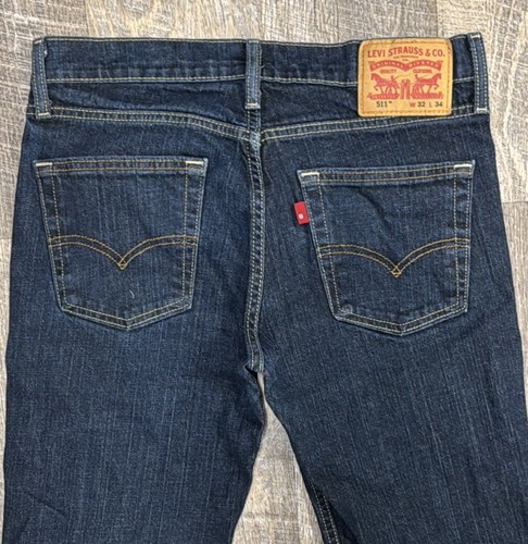 Pantalones de mezclilla para hombre Levis 511 ajustados calce recto azul medio lavado desgastado 32x34 - Imagen 4 de 7